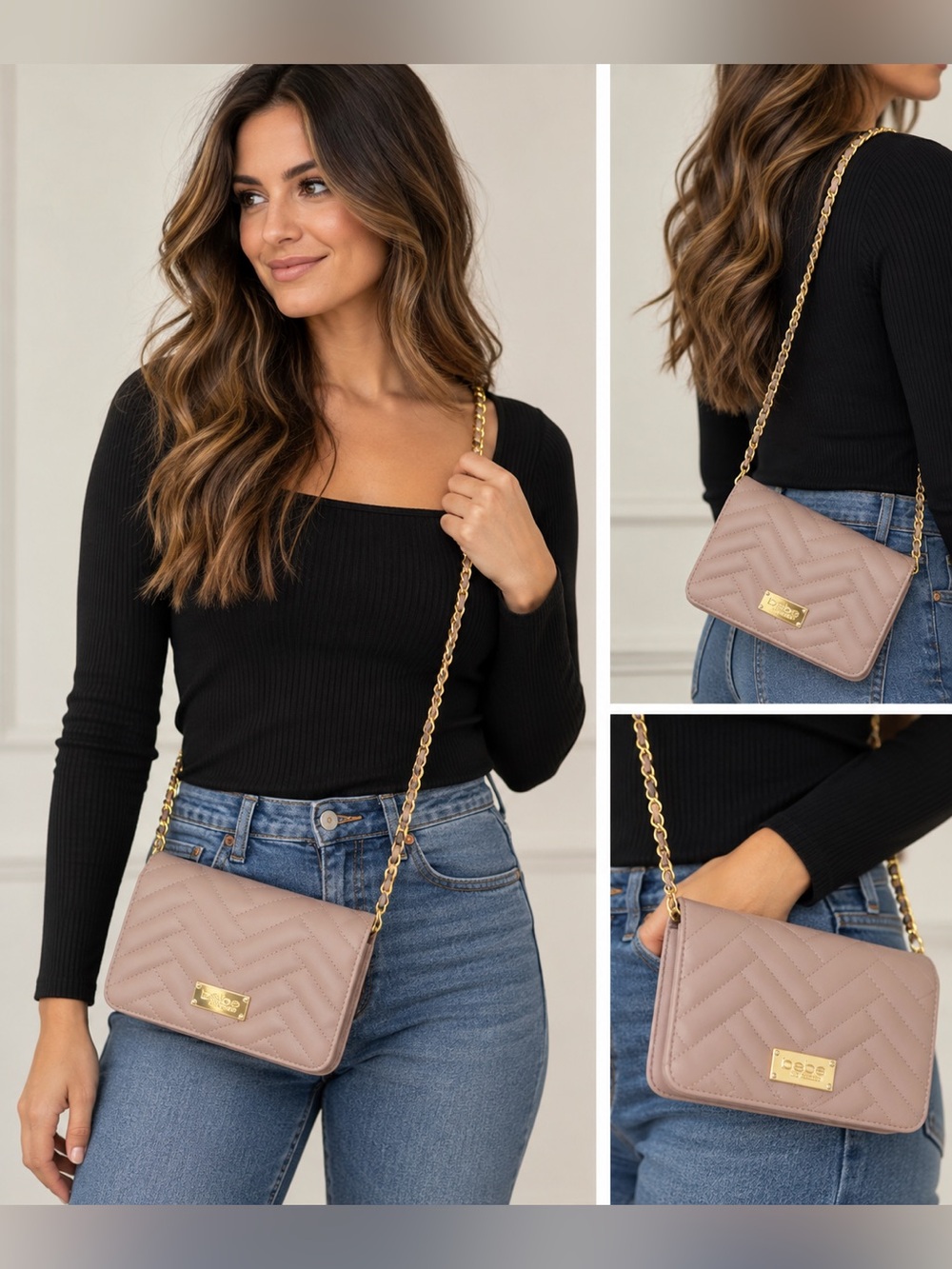 NWOT Bebe Quilted Crossbody Bag mauve
